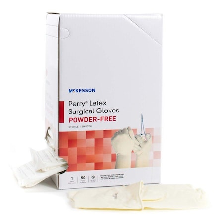 Mckesson Disposable Gloves, 9 mil Palm, Latex, Powder-Free, 7, 1 PR, Cream 20-1070N